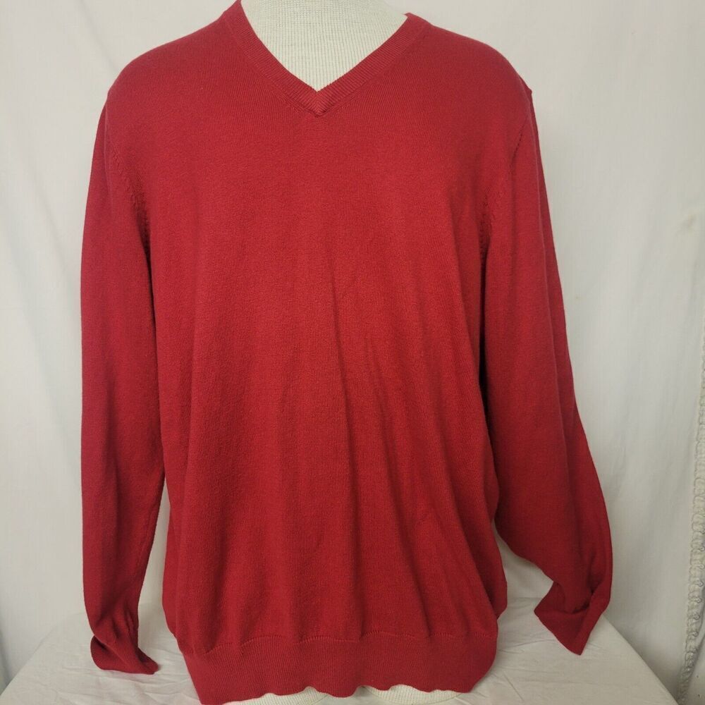 LL‎ Bean Size XL Cotton Cashmere Red V-Neck Sweater Unisex  Regular 274603